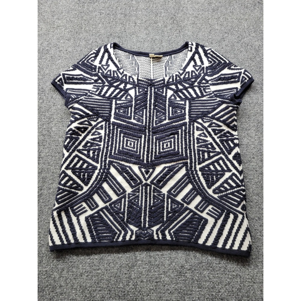 Moth Anthropologie Navy Blue White Geometric Jacquard Knit Sweater Top Small